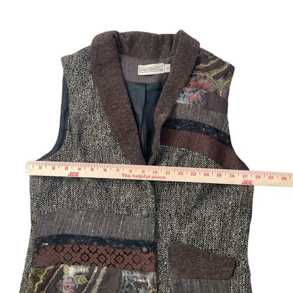 Canvasbacks Patchwork Women's Vest Size 8 Brown Multi-Fabric Boho Chic Layered L - Picture 4 of 7